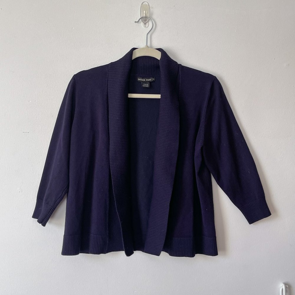 Hayden Park Womens Cropped Open Front 3/4 Length Cardigan In Navy Blue Size M